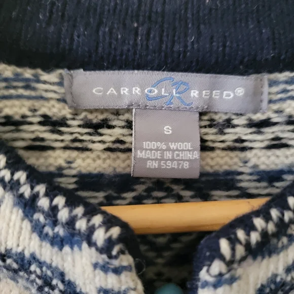 Carroll Reed Wool Blue and White Cardigan Sweater - Picture 3 of 7